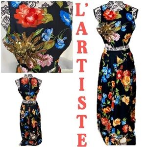 L’Atiste 2 piece set.  Beaded embellished crop top and pleated maxi skirt floral